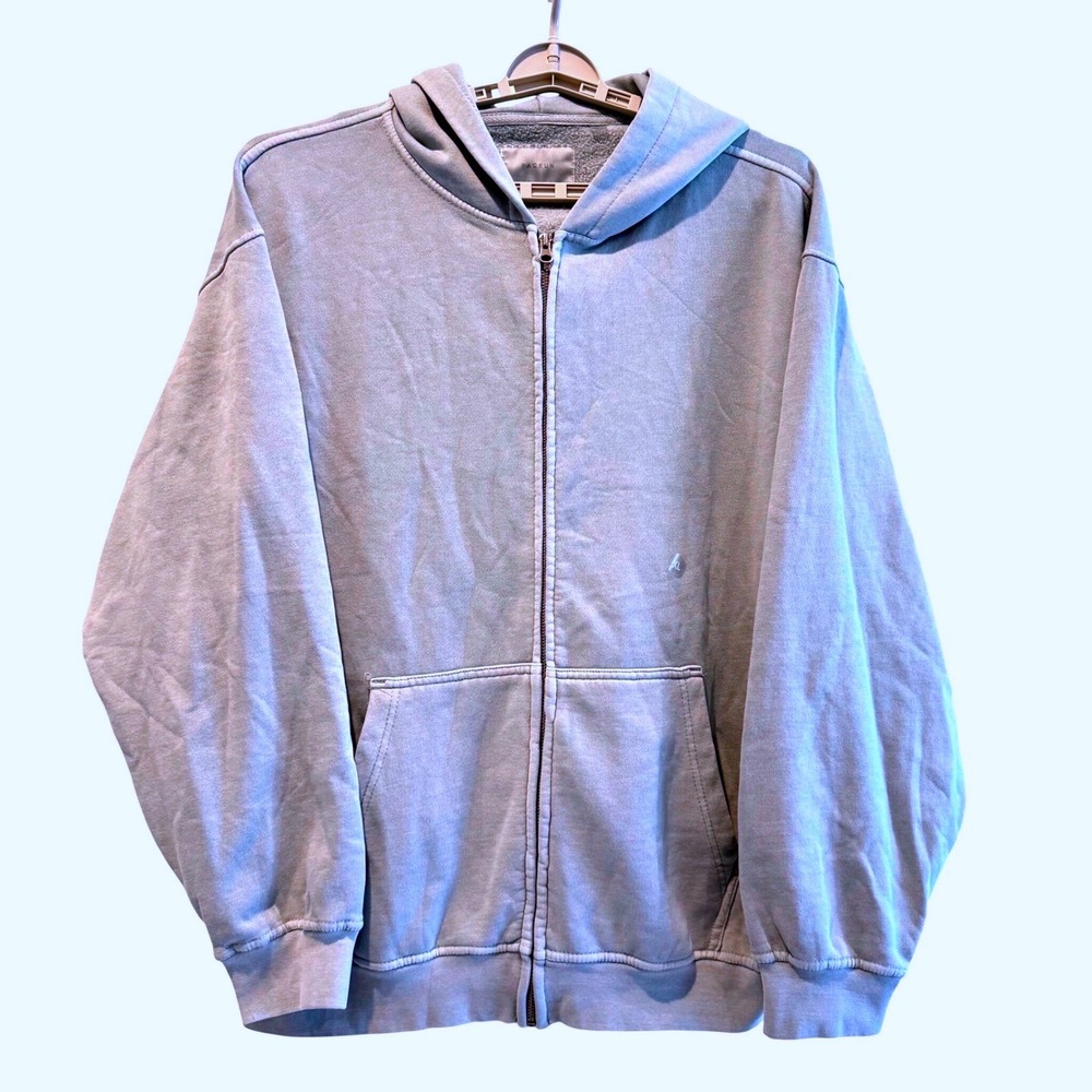 PacSun Mens XL Blue Vintage‎ Wash Oversized Full Zip Hoodie Heavy Sweatshirt